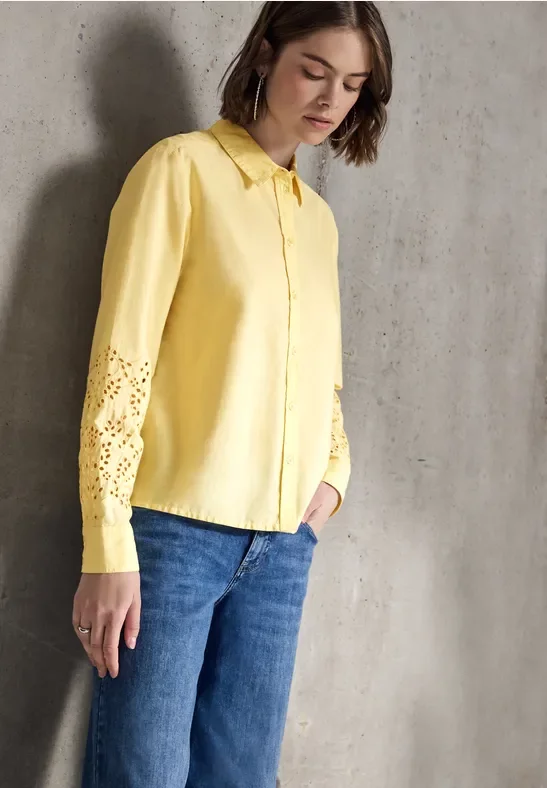 Street One Studio Frauen Bluse mit bestickten Ärmeln in Gelb, Gr: 38