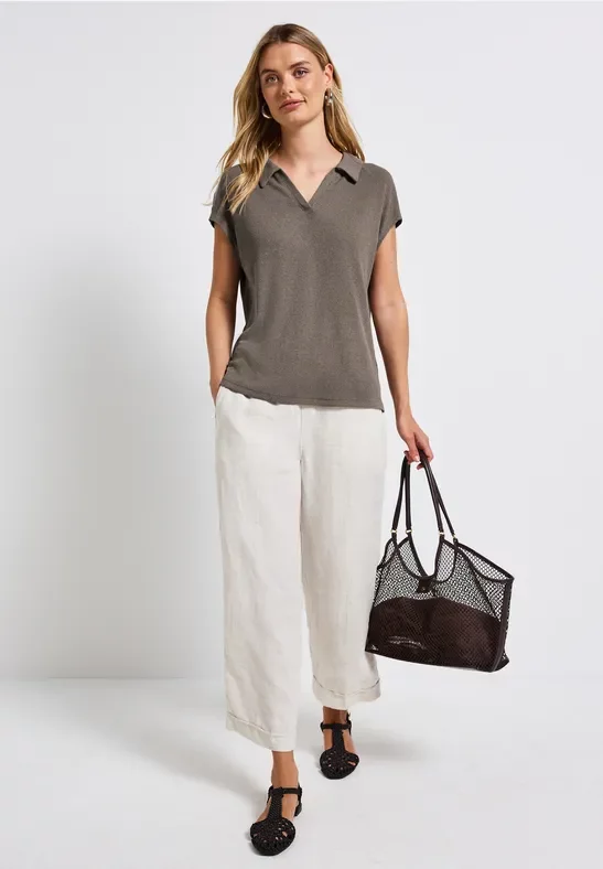 Street One Frauen Strick-Look Poloshirt in Braun, Gr: 36