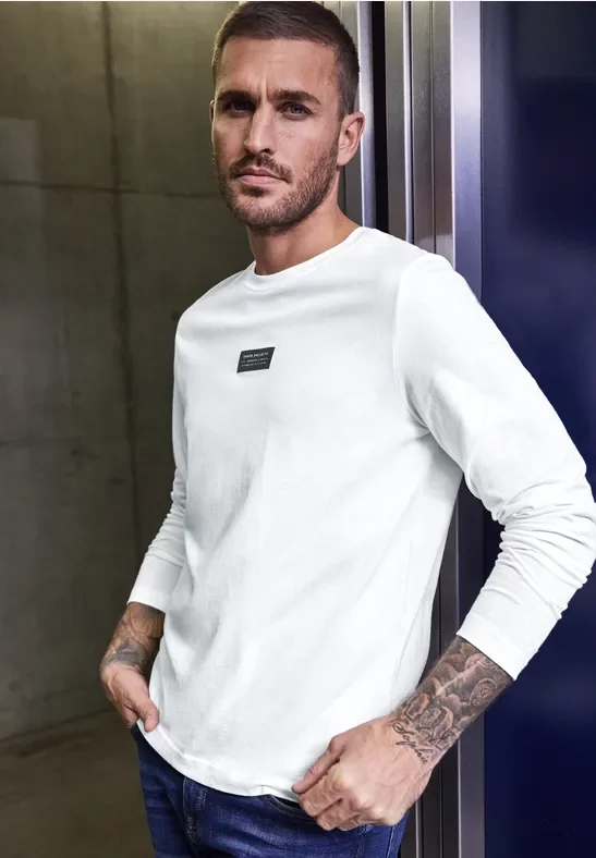 Thumbnail - Street One MEN Männer Langarmshirt mit Print in Weiß, Gr: XL