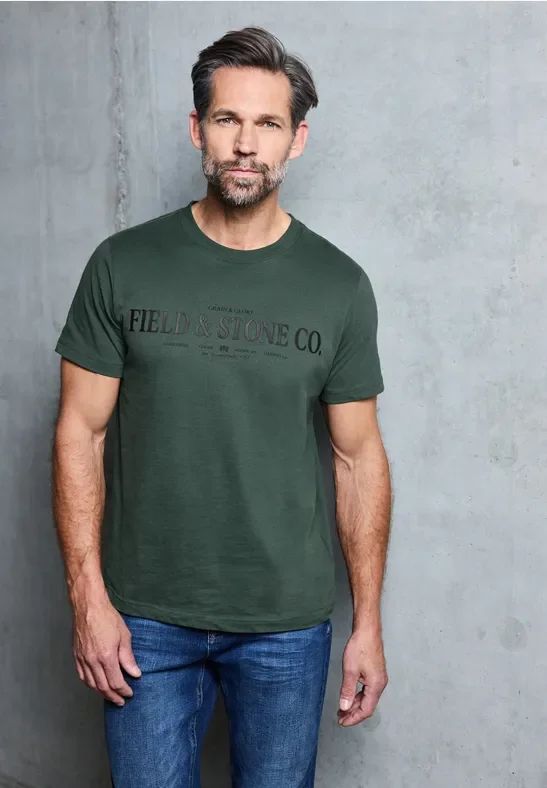 Street One MEN Männer Softes T-Shirt mit Wording in Grün, Gr: 3XL