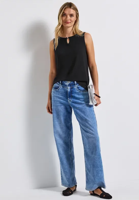 Street One Frauen Jersey-Top mit Cut-Out in Schwarz, Gr: 36