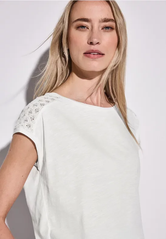 Street One Frauen Shirt mit Spitzendetail in Weiß, Gr: 46