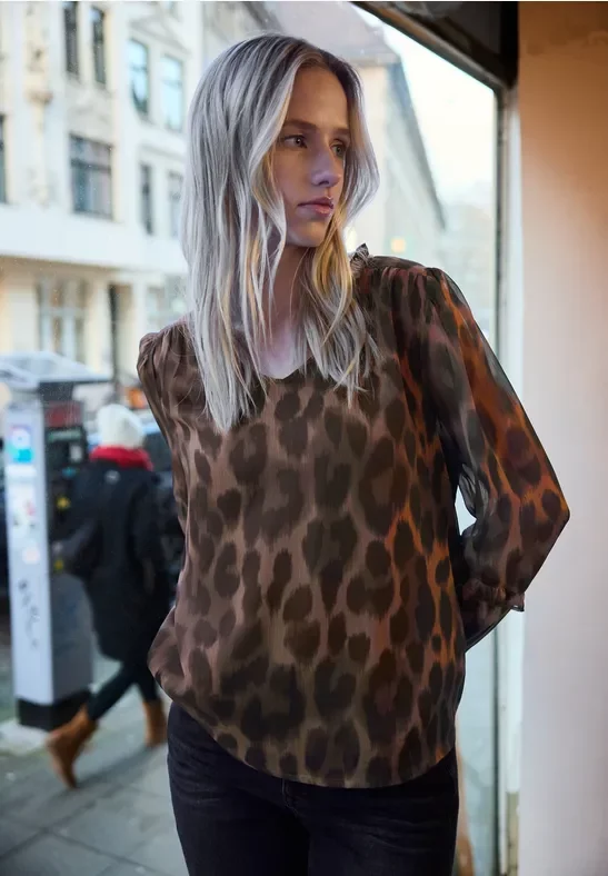 Street One Studio Frauen Leo Chiffon Tunika in Schwarz, Gr: 36