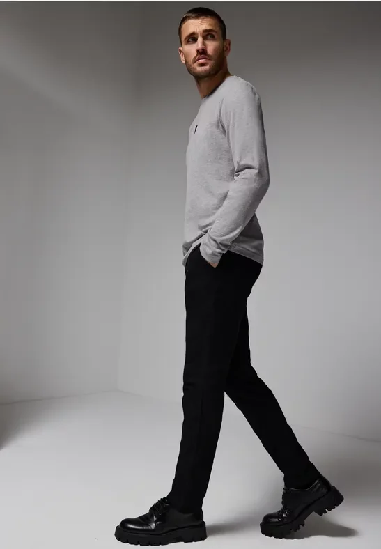 Thumbnail - Street One MEN Männer Langarmshirt mit Print in Grau, Gr: 3XL