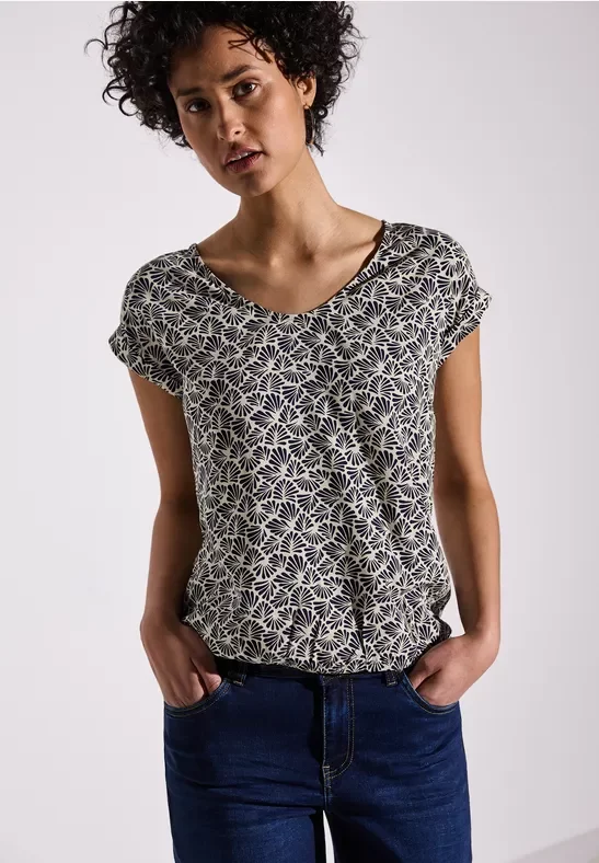 Thumbnail - Street One Frauen Gemusterte Bluse in Blau, Gr: 46