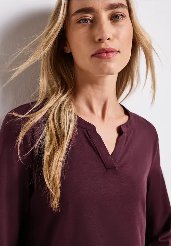 Street One Frauen Split Neck Jersey Shirt in Rot, Gr: 40