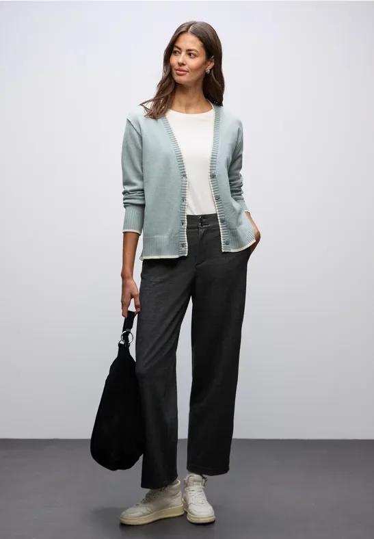 Street One Frauen Cardigan mit Kontrastdetails in Blau, Gr: 40