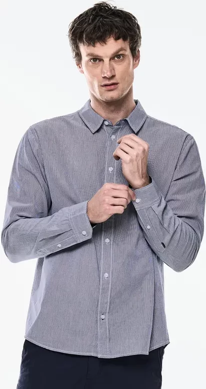 Thumbnail - Street One MEN Männer Yarn Dyed Streifen Hemd in Blau, Gr: XXL