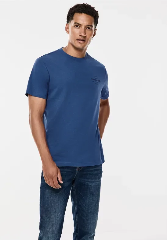 Street One MEN Männer Jersey mit Chestprint in Blau, Gr: L