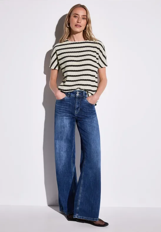 Thumbnail - Street One Frauen Gestreiftes Strukturshirt in Schwarz, Gr: 34