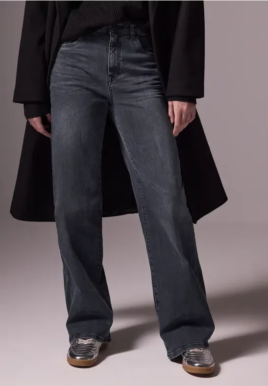 Street One Studio Frauen Wide Leg Jeans in Grau, Gr: 29