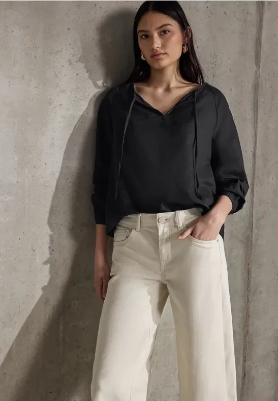 Street One Studio Frauen Tunika mit Leinen-Anteil in Schwarz, Gr: 34