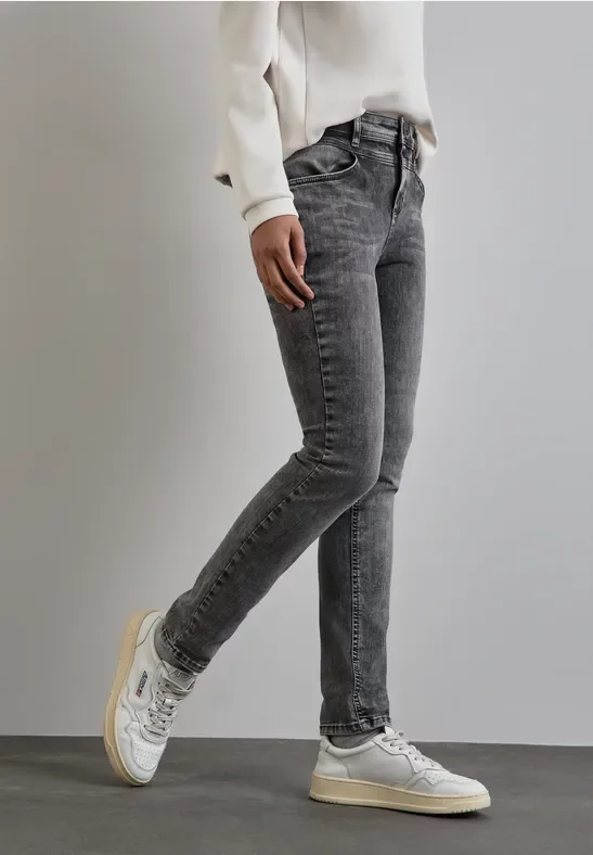Street One Frauen Jeans im Casual Fit in Grau, Gr: 24