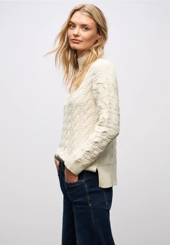 Thumbnail - Street One Frauen Pullover mit Zopfmuster in Beige, Gr: 46