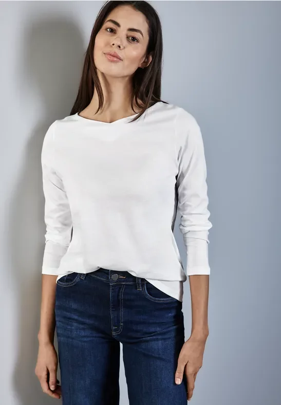 Street One Frauen Softes Langarmshirt in Weiß, Gr: 44