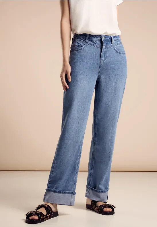 Street One Frauen Straight Leg Jeans in Blau, Gr: 30