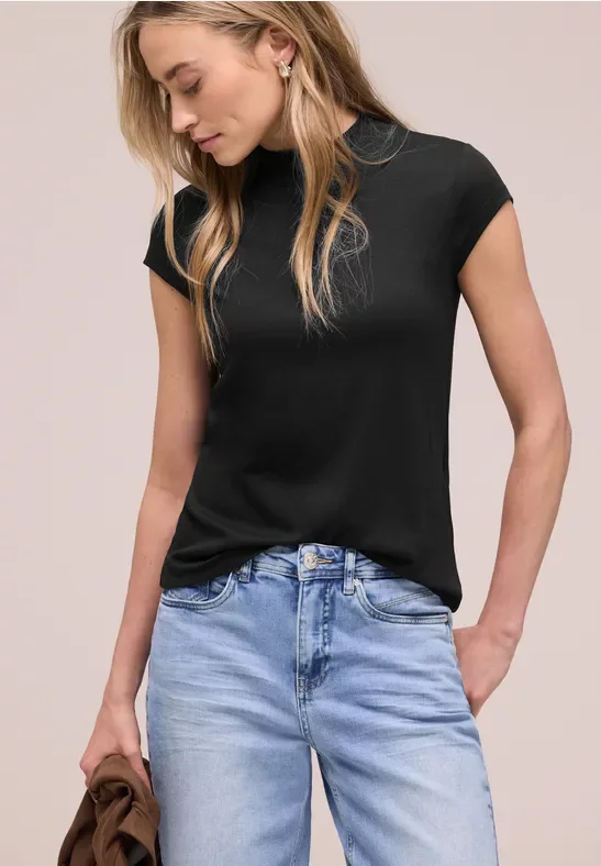 Street One Frauen Basic Shirt mit Turtle Neck in Schwarz, Gr: 44