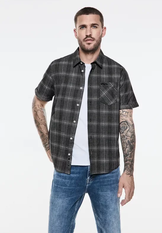 Street One MEN Männer Kariertes Hemd in Schwarz, Gr: M