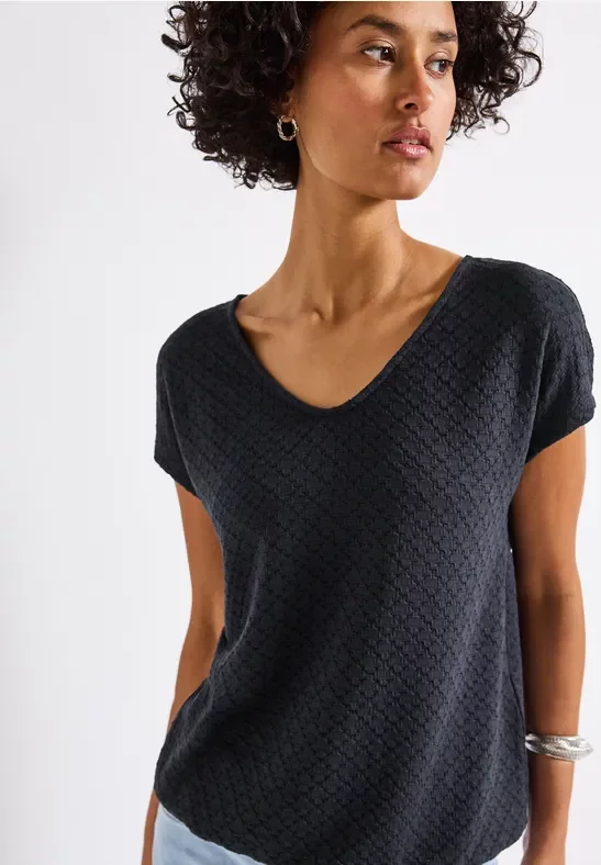 Street One Frauen Spitzenshirt in Blau, Gr: 38