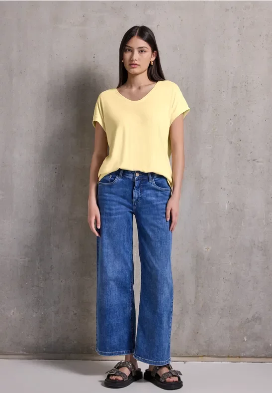 Street One Studio Frauen Jersey V-Neck T-Shirt in Gelb, Gr: 34