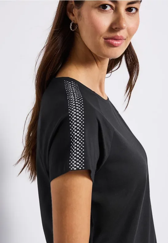 Street One Frauen Shirt mit Schulterdetail in Schwarz, Gr: 42