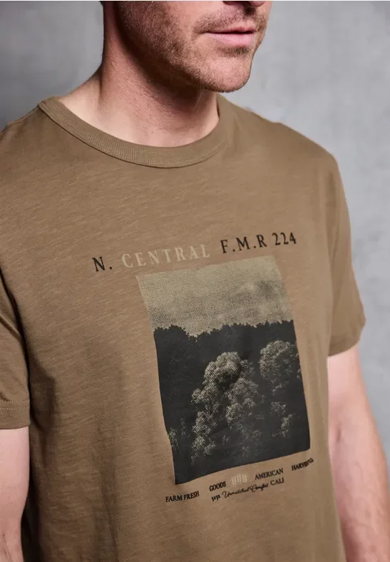 Street One MEN Männer Slub T-Shirt mit Fotoprint in Braun, Gr: XXL