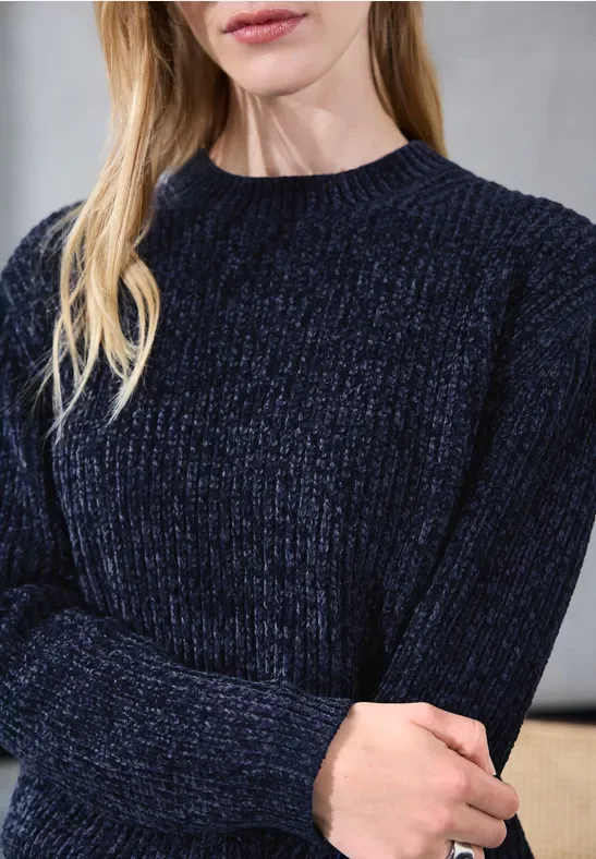 Street One Studio Frauen Chenille Pullover in Blau, Gr: 42