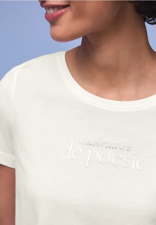 Street One Frauen Kurzarm Shirt mit Folien-Wording in Weiß, Gr: 34