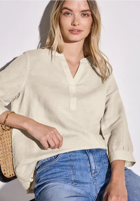 Thumbnail - Street One Frauen Leinenmix-Bluse in Unifarbe in Beige, Gr: 34