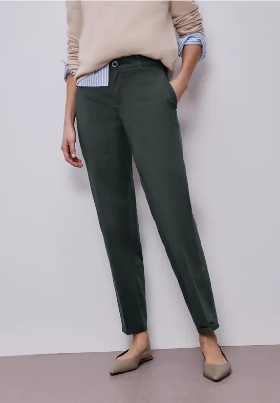 Street One Frauen Chino im Casual Fit in softer Qualität in Grün, Gr: 46