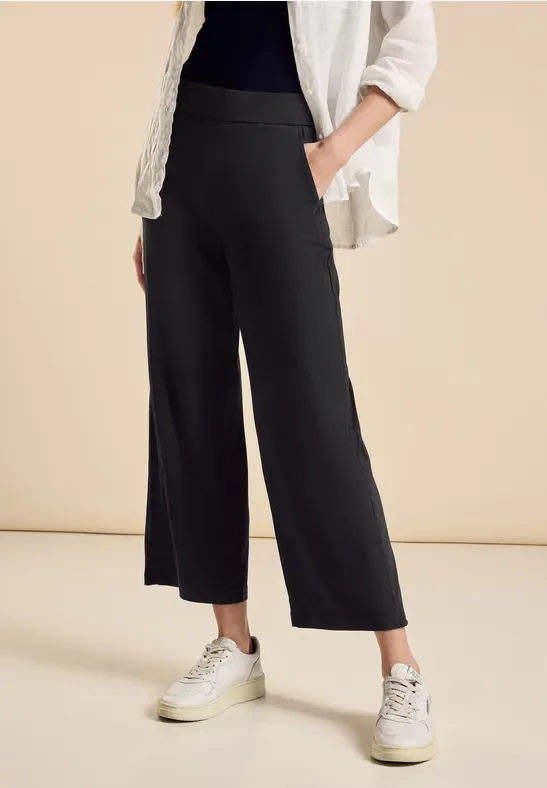 Street One Frauen Jersey Hose im Loose Fit in Schwarz, Gr: 34