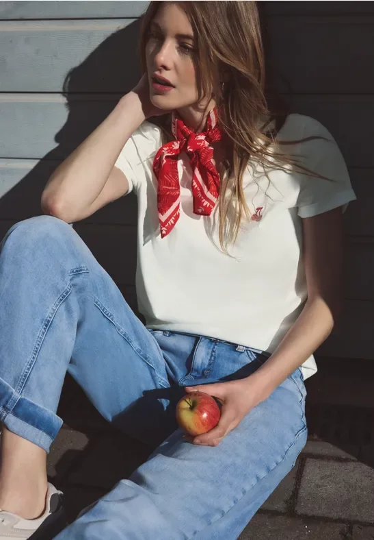 Street One Studio Frauen T-Shirt mit Rundhals und Stickerei in Weiß, Gr: 46