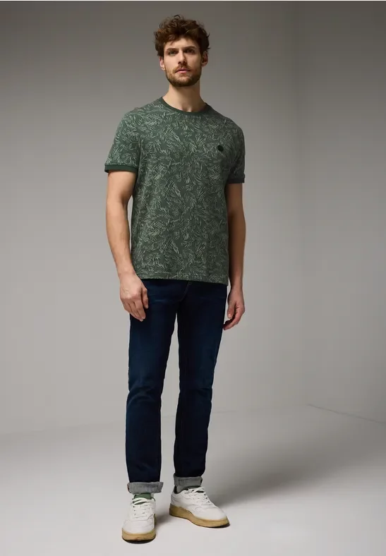 Street One MEN Männer Jaquard-T-Shirt in Grün, Gr: 3XL