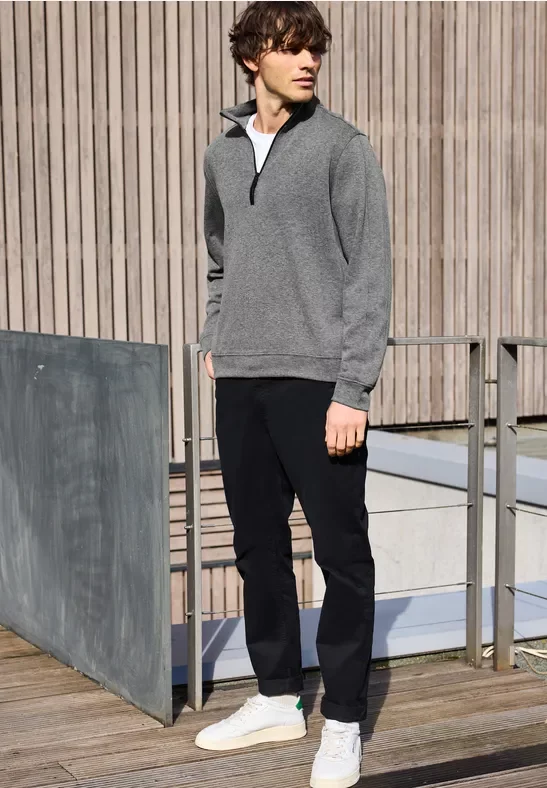 Street One MEN Männer Piqué Troyer Sweatshirt in Grau, Gr: 3XL