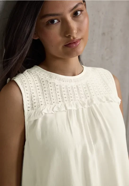 Street One Studio Frauen Top mit Mesh-Detail in Weiß, Gr: 46