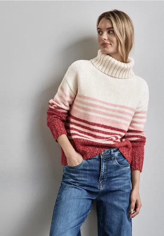 Thumbnail - Street One Frauen Gestreifter Strickpullover in Rosa, Gr: 42