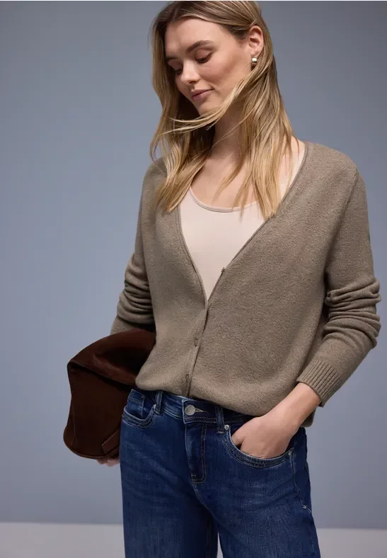 Street One Frauen Kuscheliger V-Neck Cardigan in Braun, Gr: 42