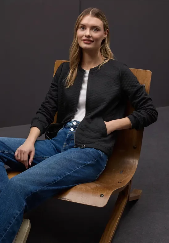 Street One Frauen Zipper Jacke mit Struktur in Schwarz, Gr: 46