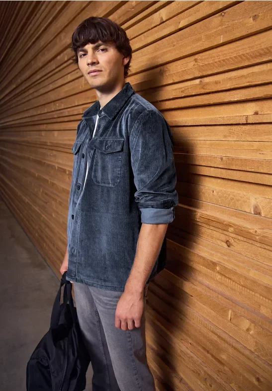 Street One MEN Männer Cord Overshirt in Blau, Gr: L