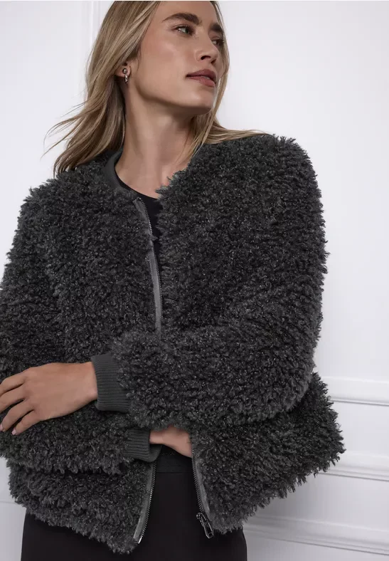 Street One Frauen Fake Fur Blouson in Grau, Gr: 38