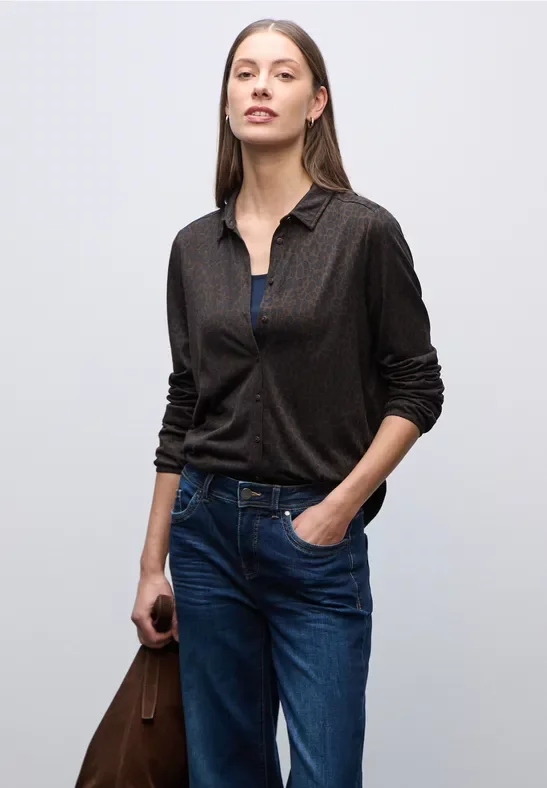 Street One Frauen Leo-Shirt mit Hemdkragen in Braun, Gr: 40