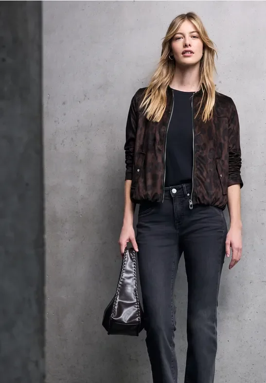 Street One Studio Frauen Gemusterter Velours Blouson in Braun, Gr: 42