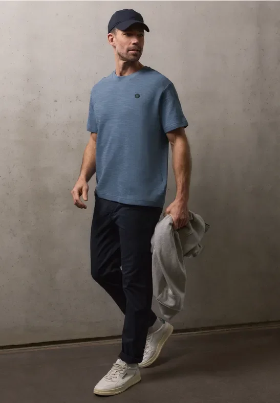 Street One MEN Männer Cozy Slub T-Shirt in Blau, Gr: 3XL