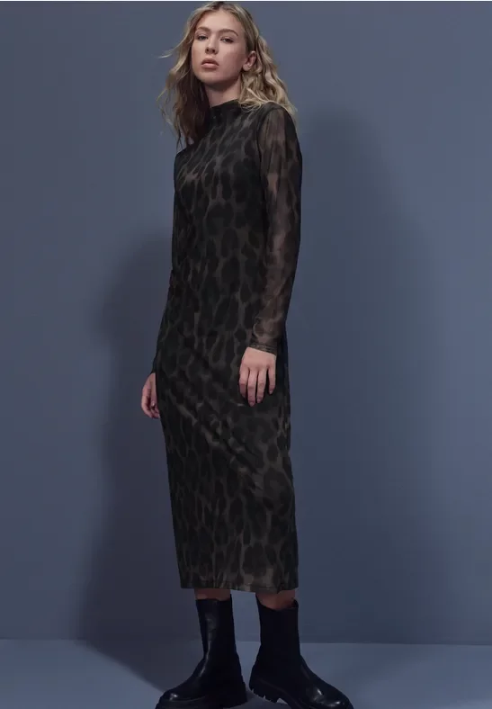 Street One Studio Frauen Leo Mesh-Kleid in Schwarz, Gr: 46