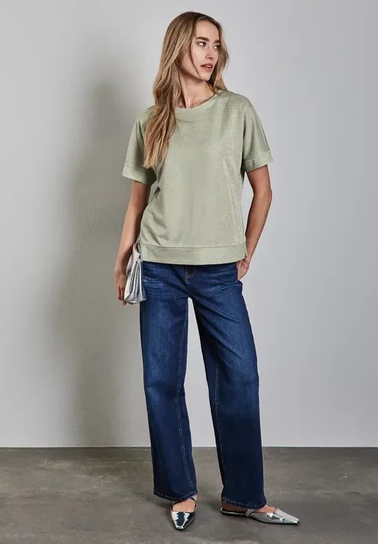 Street One Frauen Glitzerndes T-Shirt in Grün, Gr: 40