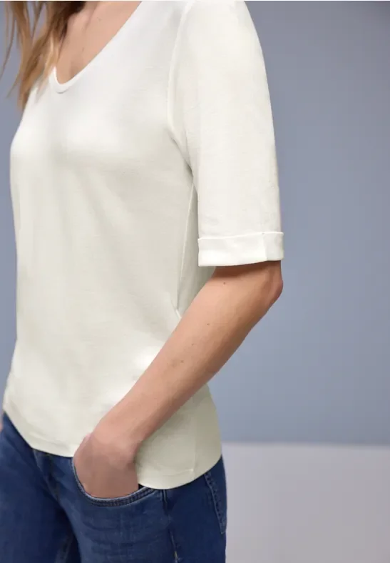 Street One Frauen T-Shirt mit Turn-Up in Weiß, Gr: 42