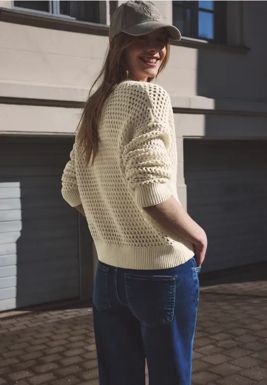 Street One Studio Frauen Cardigan mit Rundhals und Zipper in Beige, Gr: 40