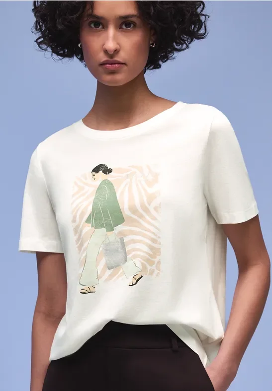 Street One Frauen T-Shirt mit Partprint in Weiß, Gr: 42