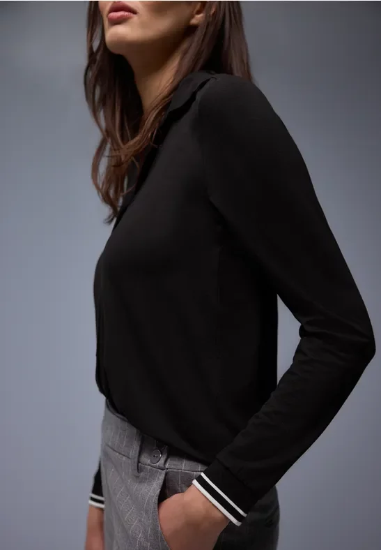 Street One Frauen Shirt mit College-Details in Schwarz, Gr: 46