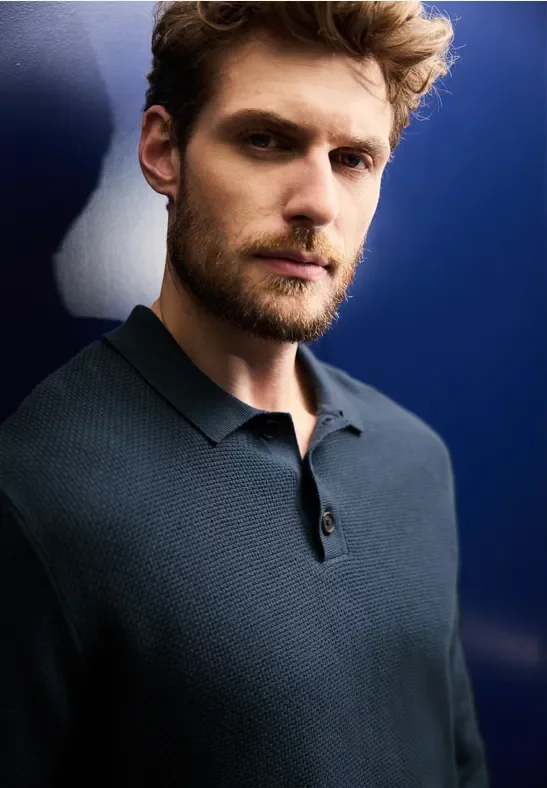 Street One MEN Männer Polo-Strickpullover in Blau, Gr: XL